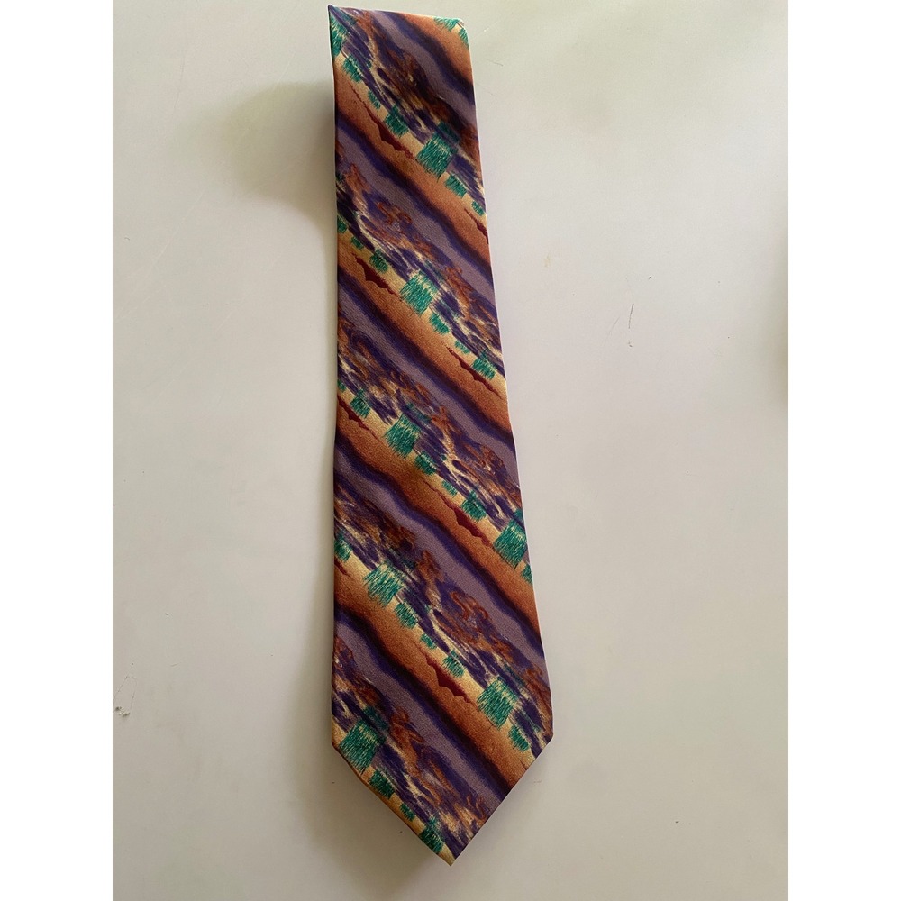 J. Garcia Mens Silk Necktie Abstract Purple Copper Teal‎ Artistic Made in USA
